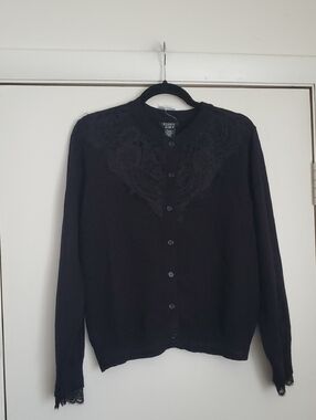 *NWT* Cosmic Aura Lace Panel Black Button Cardigan
